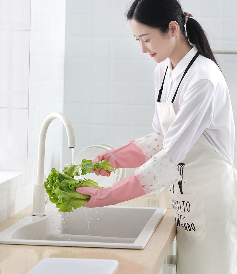 胶手套洗碗的家用厨房洗菜做饭保洁防水手套加绒加厚橡胶手套洗碗女刷