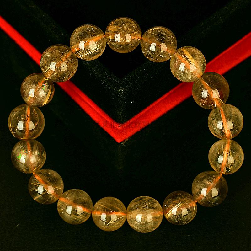 泽莱雅 金发晶手串一物一图发金丝钛晶顺发黄水晶手链七夕节礼物 生日