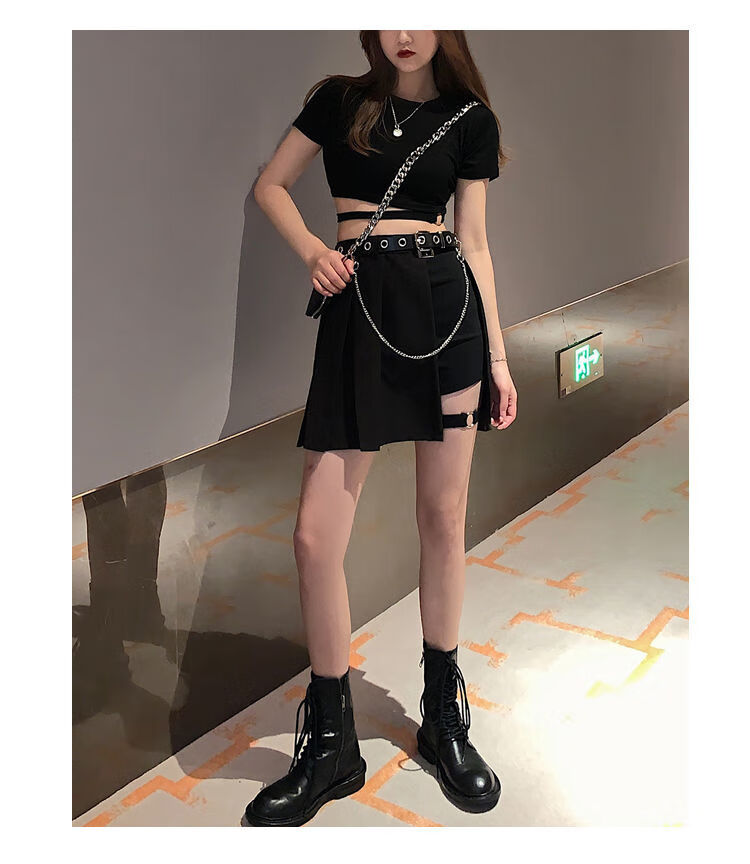 jk制服御姐辣妹裙工装半身裙女bf风嘻哈街头拽姐蹦迪酷女孩穿搭纯欲