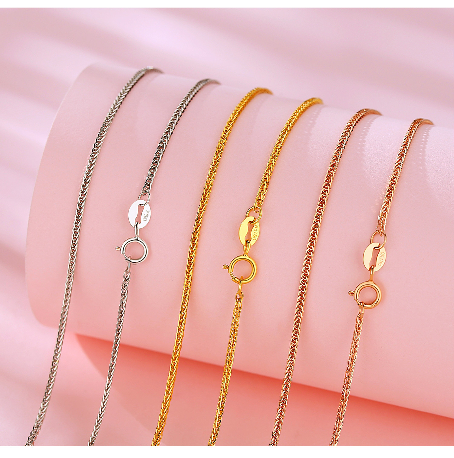 18k金项链素链金项链玫瑰金彩金金au750金肖邦链素链毛衣链定制款 18k