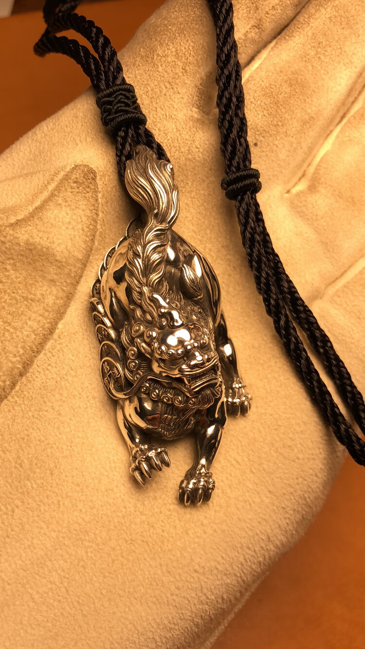 杜缇(du ti)原创纯银貔貅吊坠项链男士款990足银手工吊坠吊牌送男友