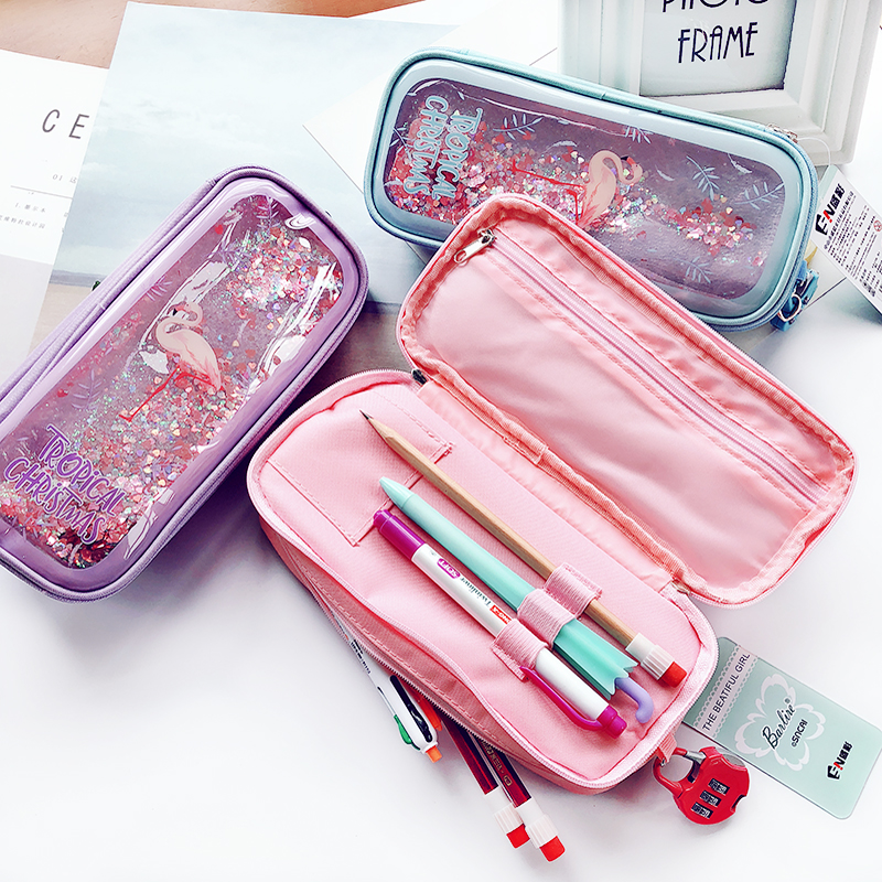 水晶笔袋 时尚流沙笔袋小学生创意文具袋女网红铅笔盒少女心抖音同款