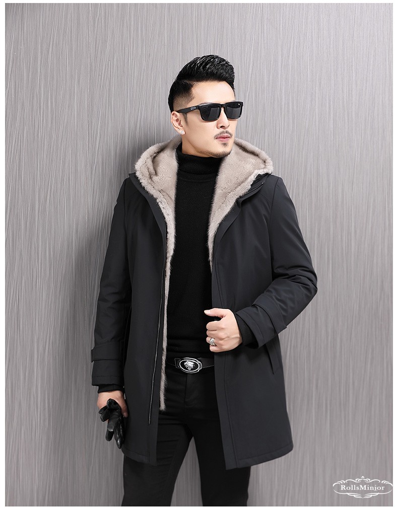大衣皮草男进口整貂水貂内胆中长款尼克服真皮外套冬季厚款黑色17048