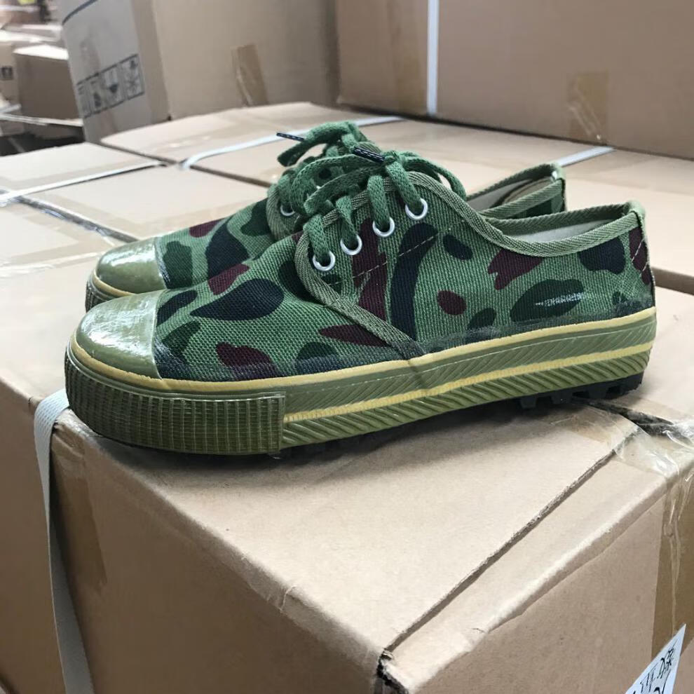 迷彩黑色解放胶鞋工地耐磨防滑工装鞋劳保鞋 橡胶底低帮纯黑 36【图片