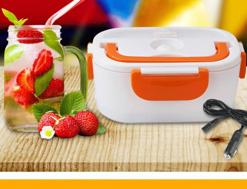 加热饭盒免注水加热车用usb充电加热保温饭盒24车载饭盒蓝塑料内胆12v