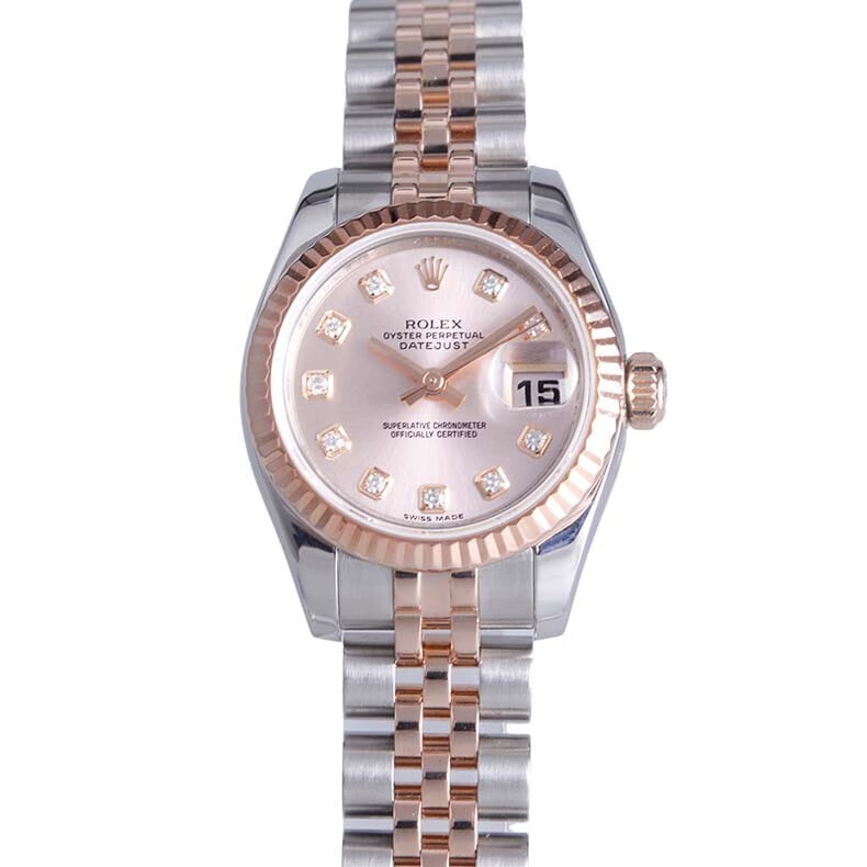 【二手95新】劳力士女装日志型179171自动机械日期18k玫瑰金间金精钢
