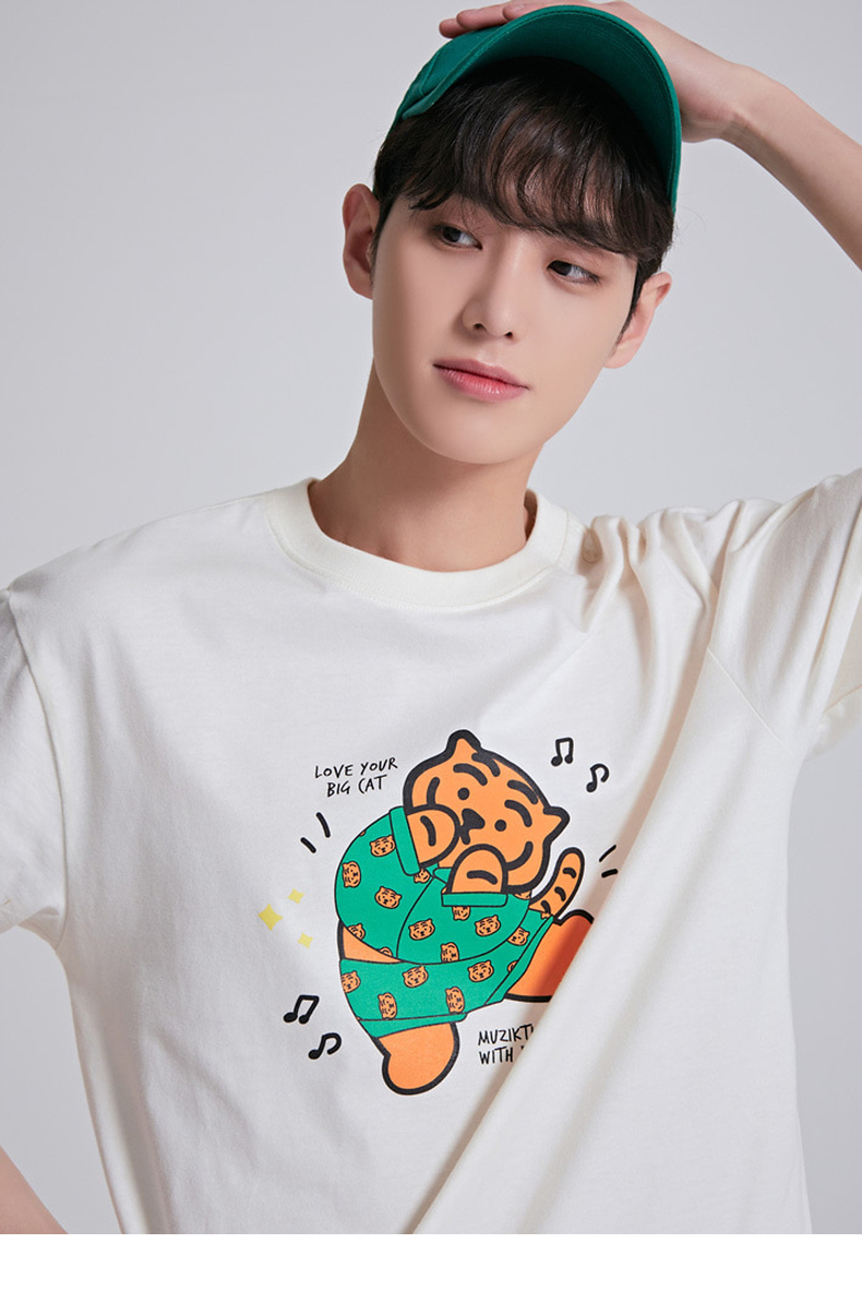 spaomuziktiger联名韩国同款情侣2022年小老虎圆领t恤黑色17596al