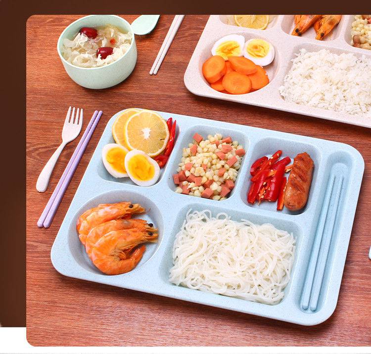 自助餐专用餐具 小麦秸秆餐盘成人餐盘防摔分格食堂饭店家用食盘大