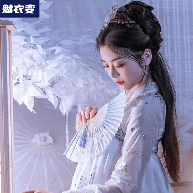 齊胸襦裙白色學生日常可穿中國風大袖衫超仙套裝古裝女 雲鶴上衣 襦裙