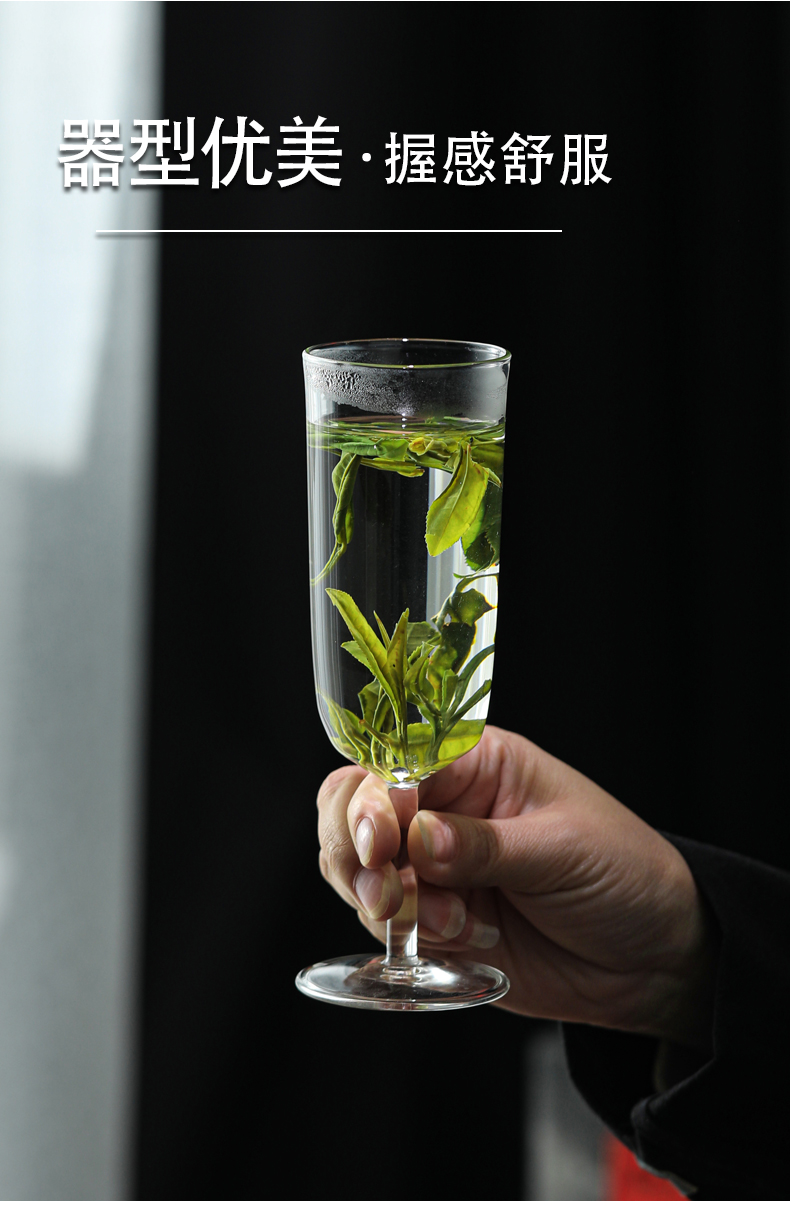 京选优品猴魁泡茶杯泡绿茶专用茶具茶楼茶馆玻璃杯高脚防烫透明闻香杯