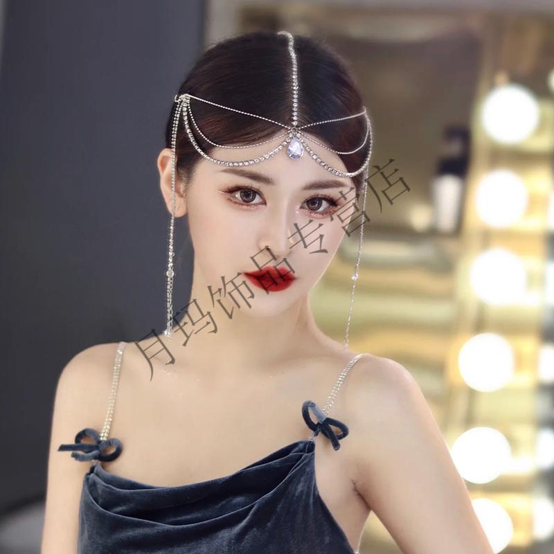 新娘结婚头饰发饰汉服写真婚纱流苏额饰眉心坠头链超仙简单款水钻 6