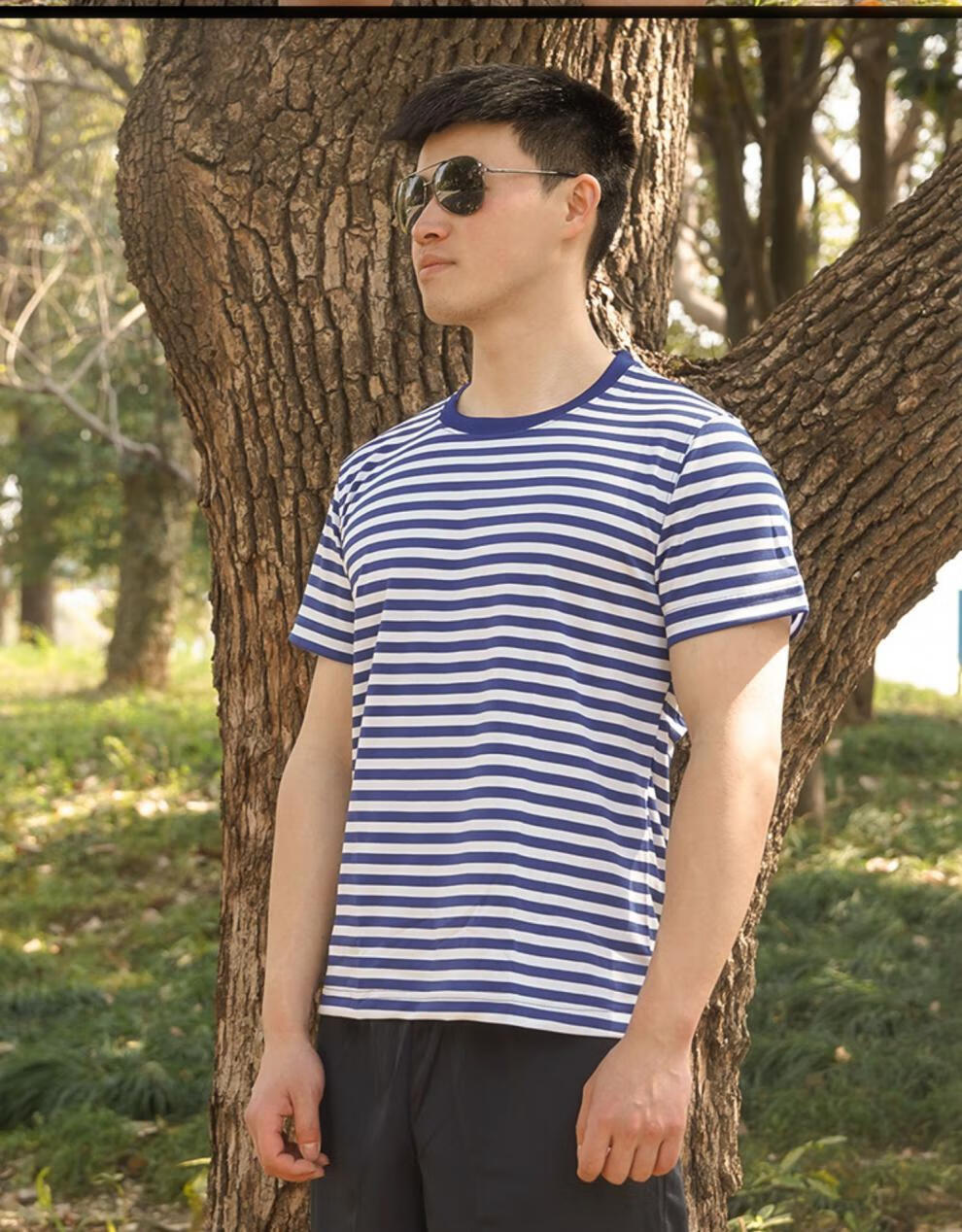 【特价捡漏】怀旧海军t恤海魂衫战术军迷女圆领套装蓝白条纹军作训服