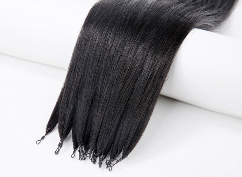 定制真发接发隐形真人发束 厂家 双线羽毛6d微型接口 黑色 55cm原辫发