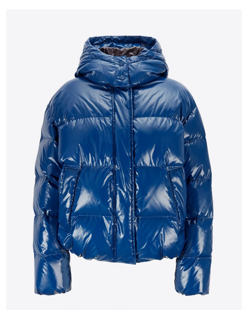 博斯女装2019秋季防风立领连帽亮面鸭绒羽绒服50414053 427-深蓝色 36