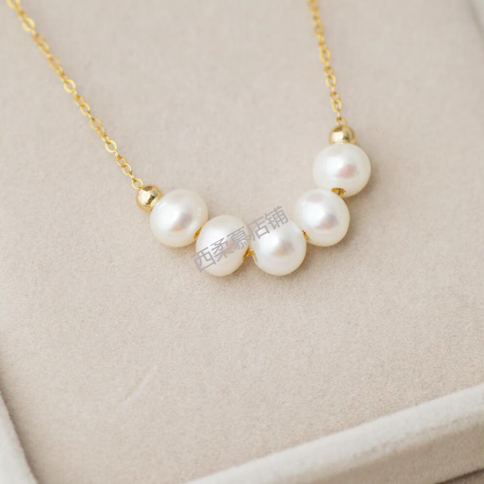 微笑珍珠项链紫色粉色淡水珍珠项链微笑锁骨链精致3颗白透粉404厘米