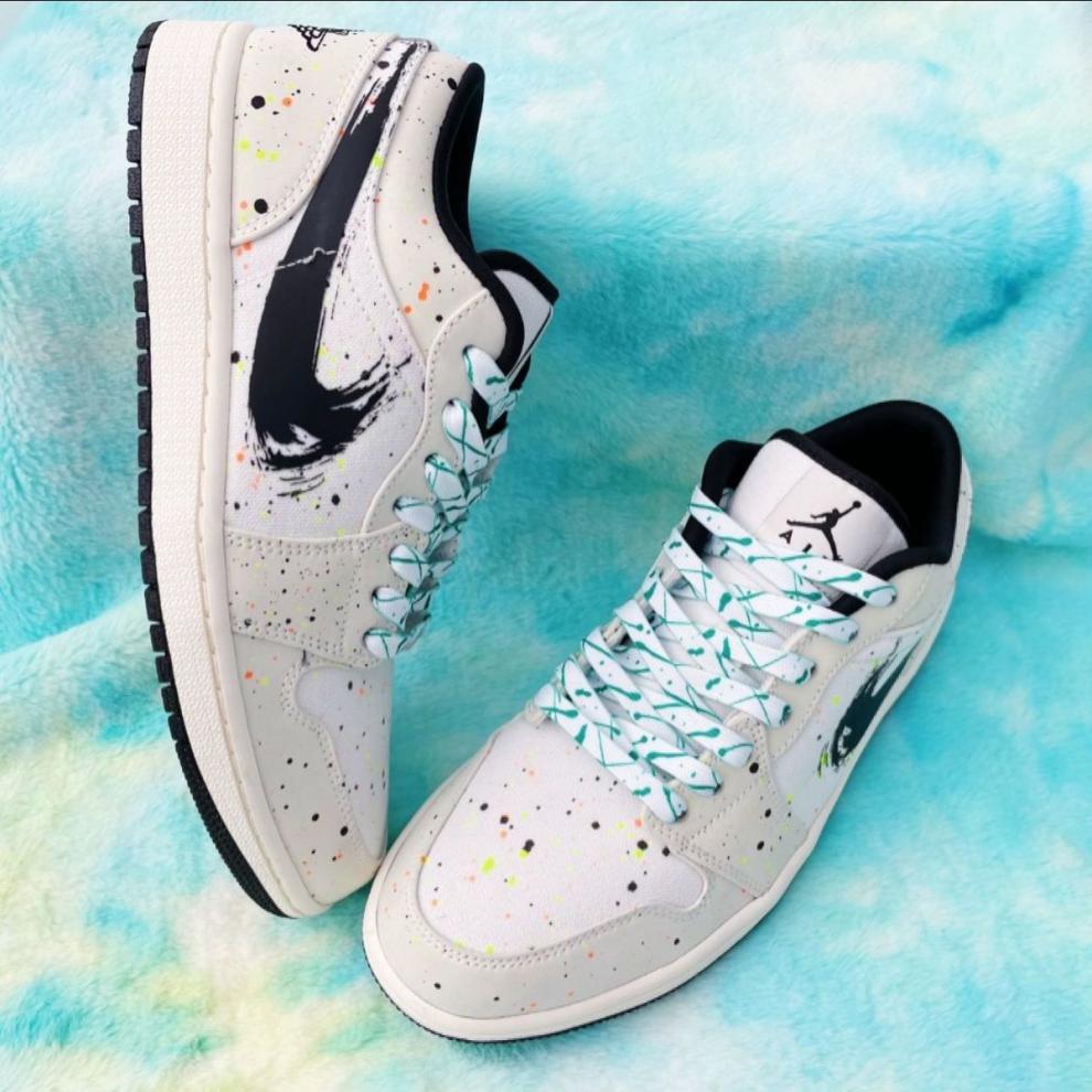 low水彩泼墨低帮百搭潮流学生情侣款休闲板鞋篮球鞋 aj1低帮水彩泼墨