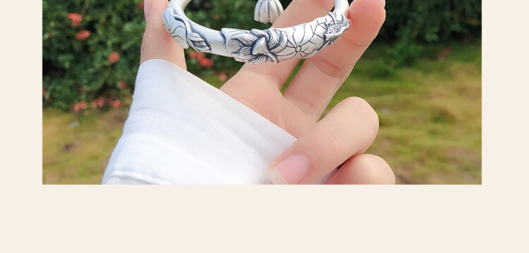 高端品质莲花鱼s999银手镯女复古做旧中式国风推拉足银镯子粗送妈妈