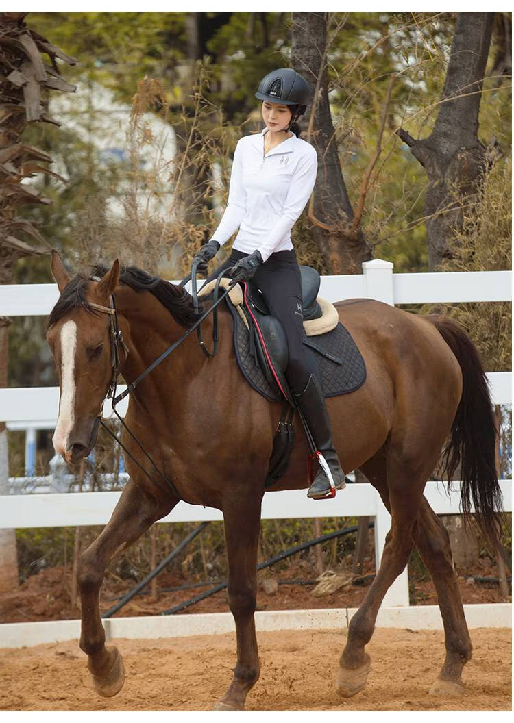 馬術服套裝 馬術服女長袖t恤馬術裝備騎馬裝備馬褲套裝 白色長袖 白色