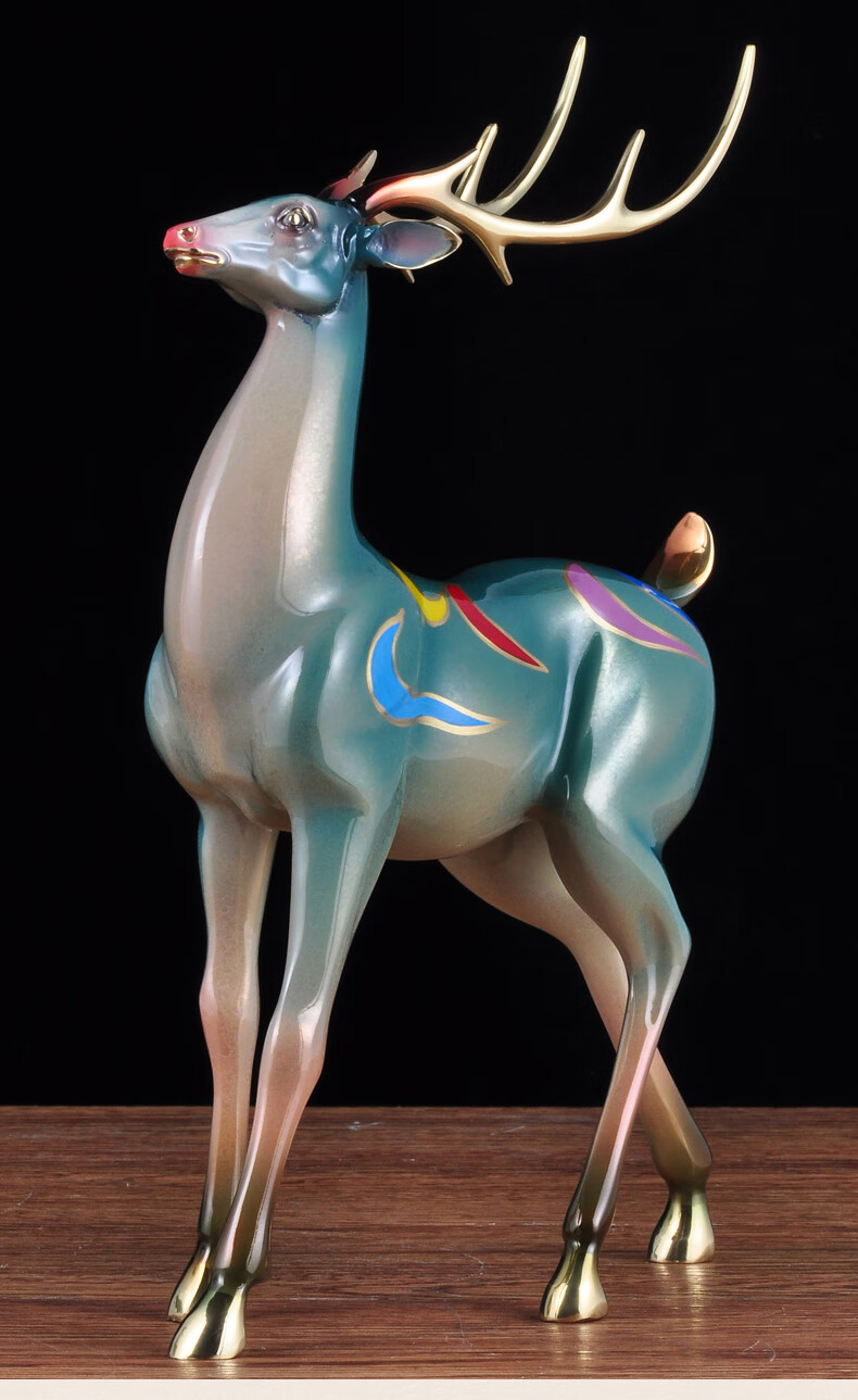 彩铜九色鹿摆件中式鹿创意摆设家居客厅电视柜装饰品商