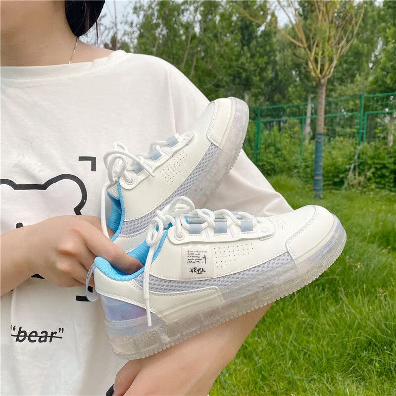 果冻鞋女春季网面透气国潮运动休闲鞋女ins超火果冻透明鞋底小白鞋潮