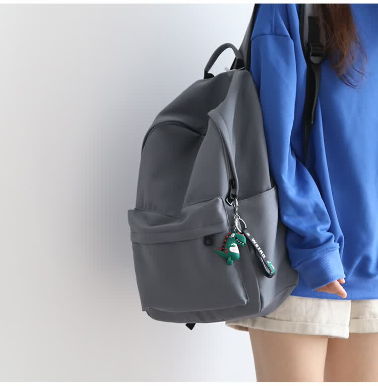 nr诺然双肩包 nr森系纯色大容量双肩包女韩版简约百搭书包男大学生