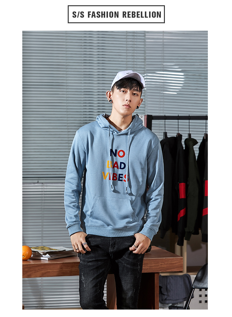 花花公子2019秋季新款男士连帽套头宽松卫衣潮流学生ins上衣外套 白色