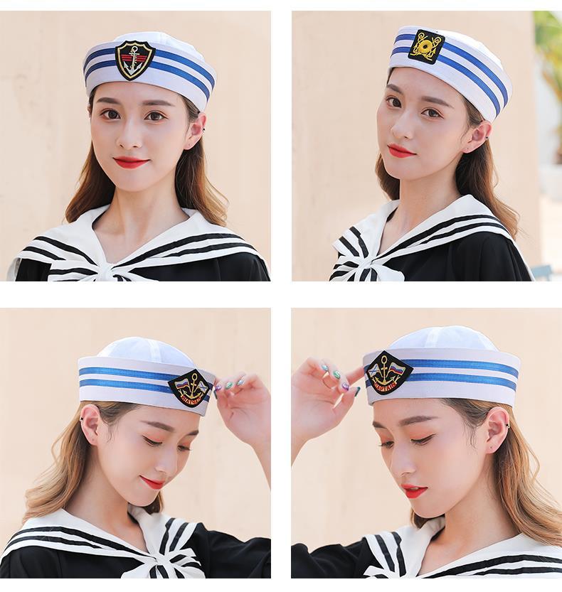 lucaly船长帽海军帽男夏亲子宝宝演出制服黑白色三角标儿童水手船长.