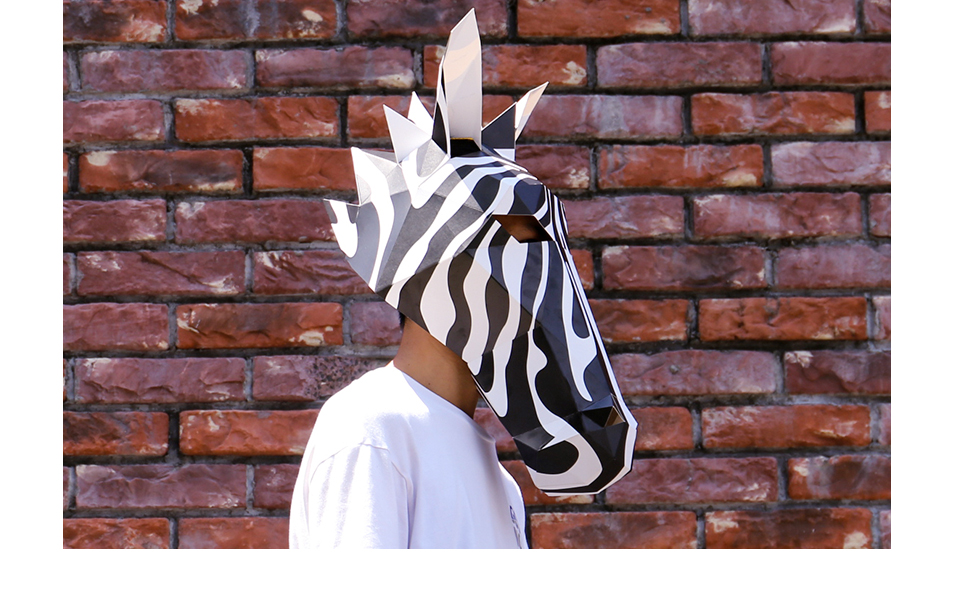 马头骏马动物折纸头套万圣节圣诞节舞会派对网红全脸面具 斑马【图片