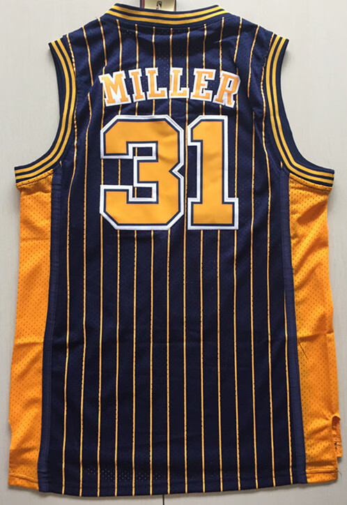 腾讯体育nba旗舰店步行者31号雷吉米勒球衣复古刺绣篮球服 白色条纹