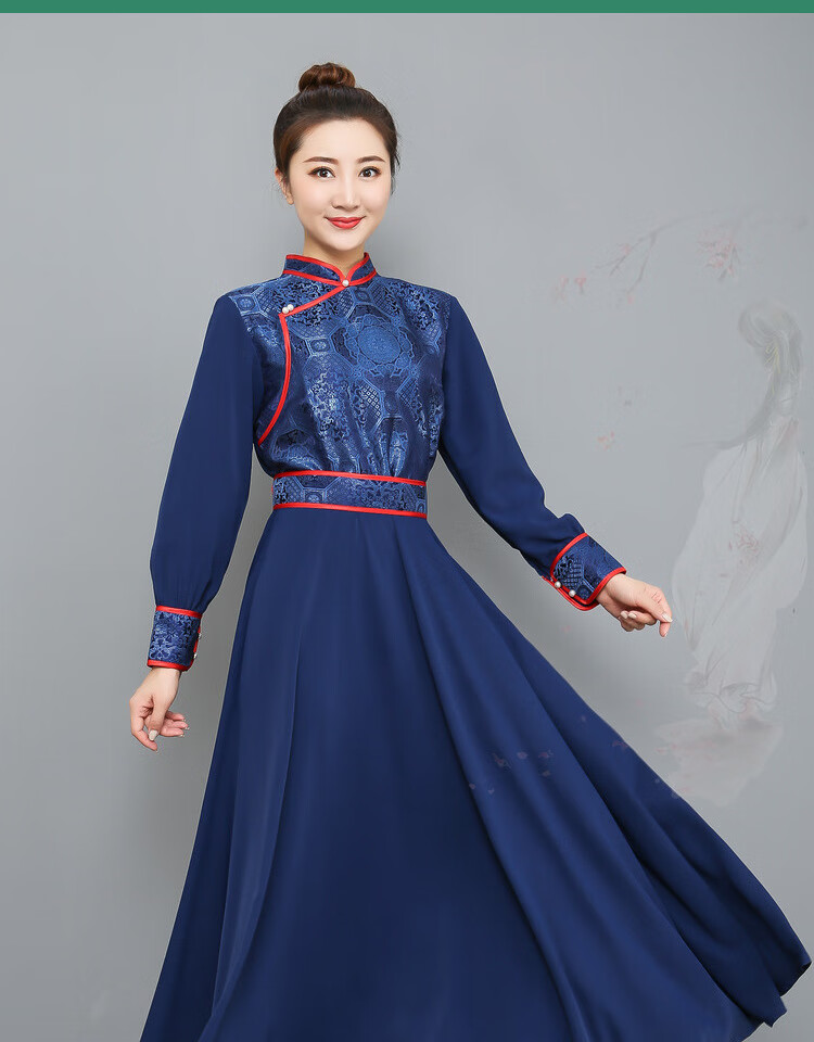 蒙古服装女士改良蒙古袍生活装裙子旗袍礼服民族演出服饰定制款 宝