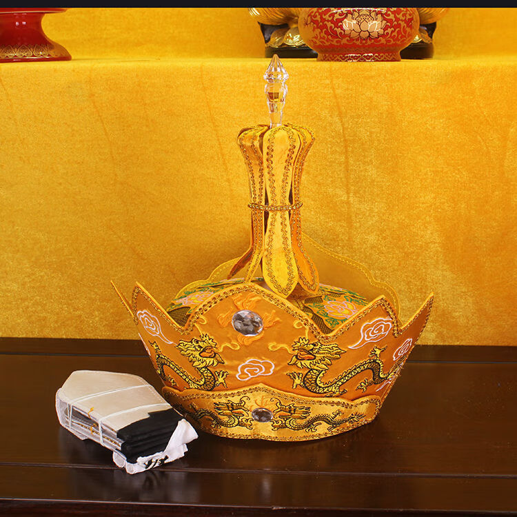 五佛帽毗卢帽佛教用品道具唐僧帽 僧帽法帽 五佛冠寺庙法师道具 红色