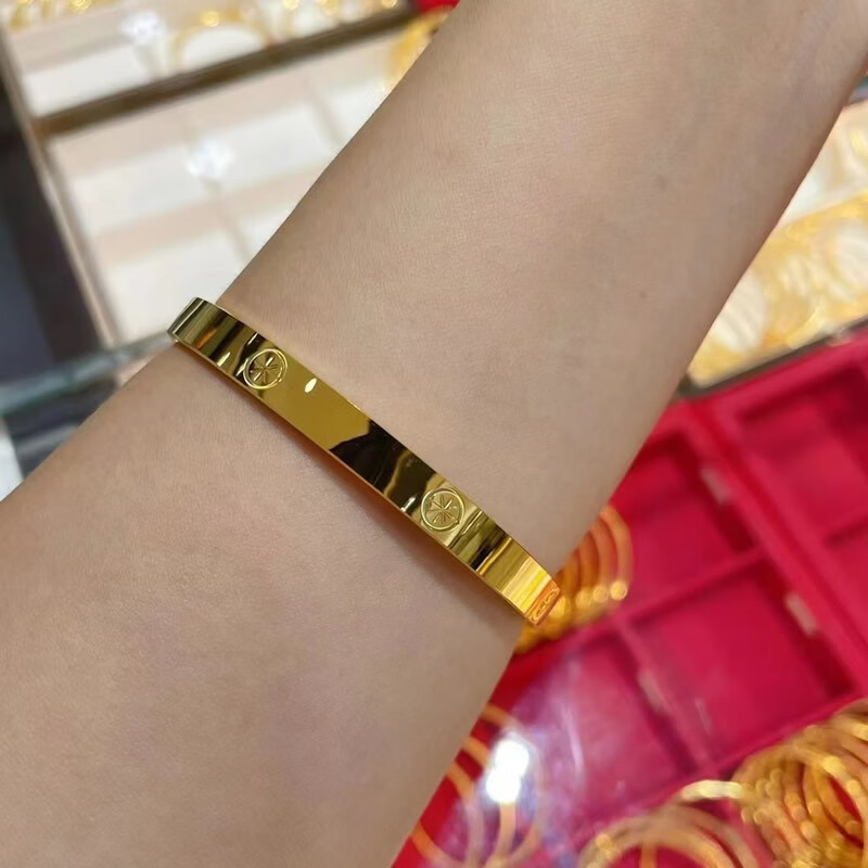 老凤凰5d无氰黄金拉丝米字手镯999足金手镯足足黄金手环 约7.