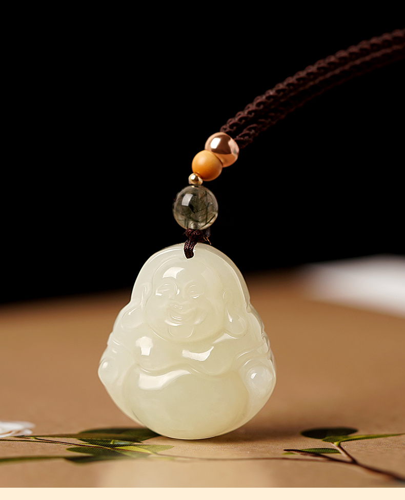老凤祥款式和田玉佛吊坠女玉石小弥勒佛像佛公佛头项链观音菩萨挂件