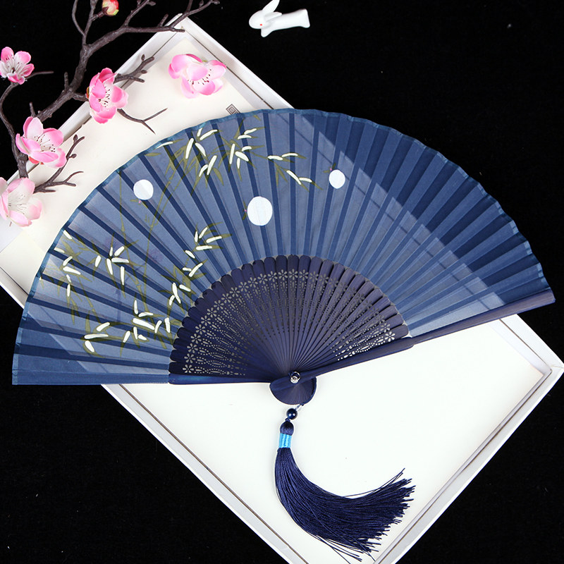 星空折扇中国风女式随身扇子夏天便携折叠扇古风烫金古代汉服竹扇