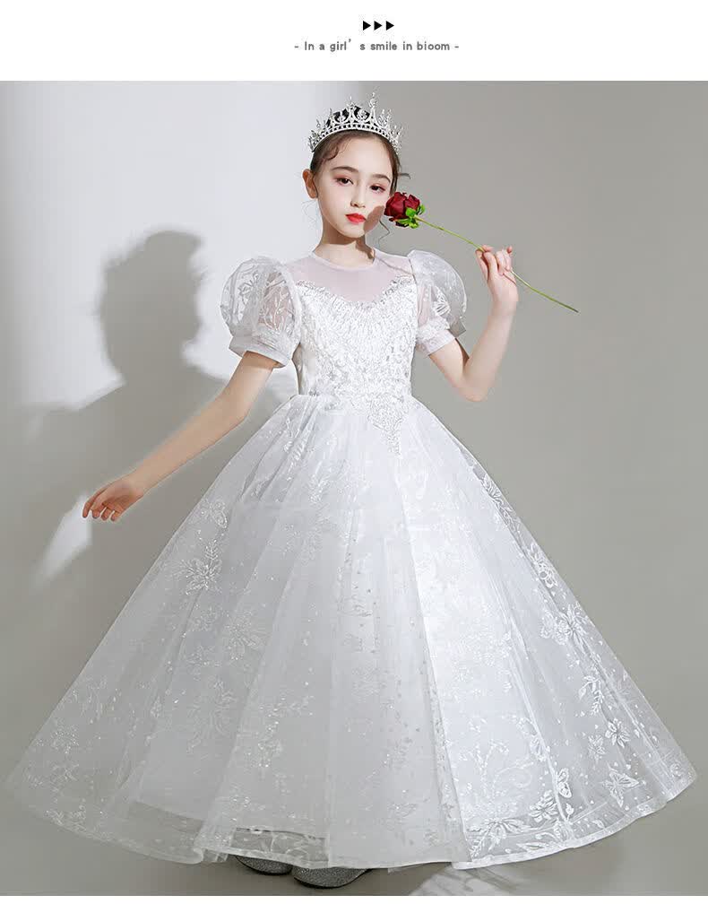 婚纱公主裙大童钢琴演出服主持人礼服女儿童花童服装夏季2022婚礼女孩
