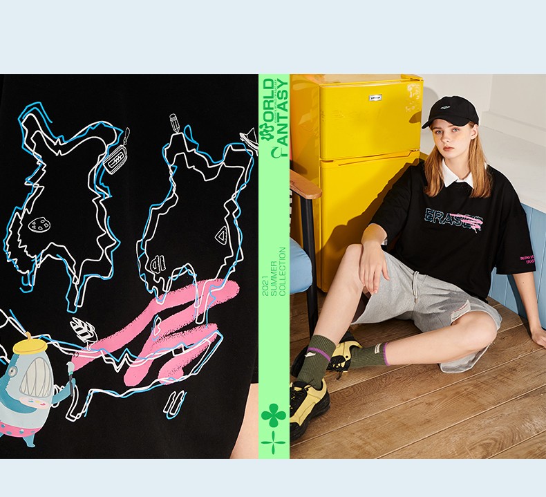 er笑脸&闪电宅急送联名款短袖t恤男女同款潮牌宽松短t嘻哈纯棉国潮