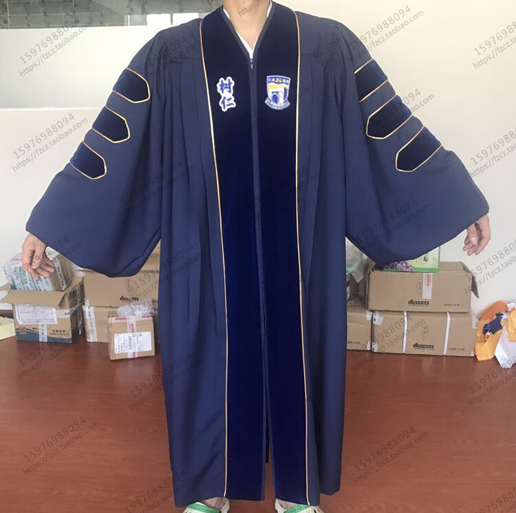 蒂美吉(dimeiji)出口欧洲美国博士服槽袍导师服毕业拍照礼服黑色绕领