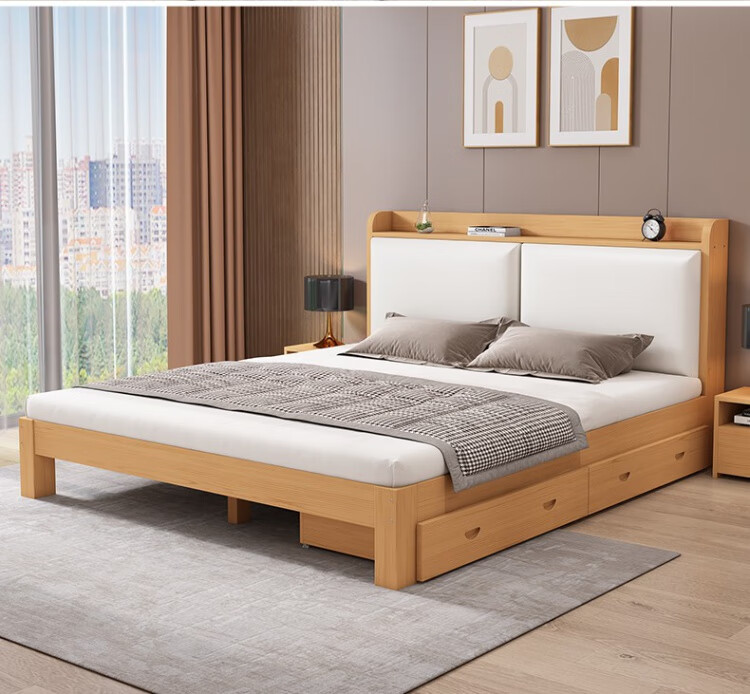 夯夯小木匠现货闪发床实木床双人床现代简约卧室大床出租房单人床实木