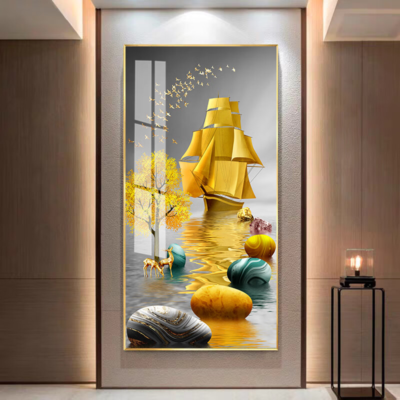 醉器妙 时来运转入户玄关装饰画现代简约客厅过道竖版壁画走廊背景墙