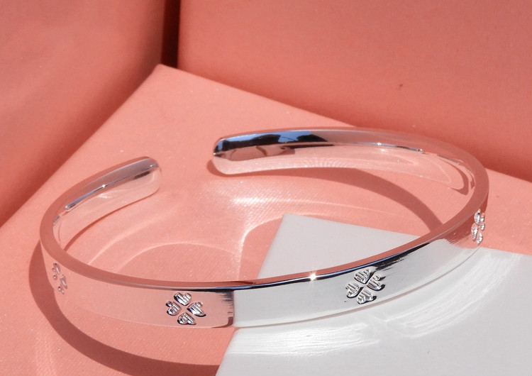 999足银实心手环开口银镯子年轻款节日送礼物 开口四叶草手镯【图片