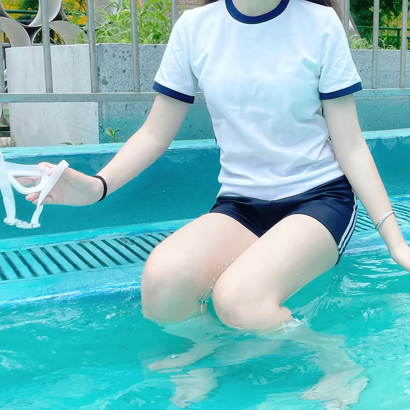 体操服舞蹈服 夏季带胸垫泳衣女可爱微胖纯欲风保守遮肚显瘦分体泳装