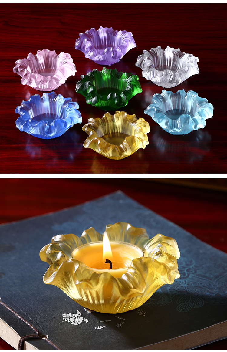 琉璃七星莲花酥油灯灯座家用佛前复古蜡烛底座供灯烛台供佛绿色平底款