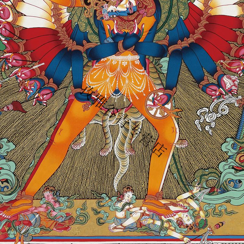 藏式唐卡时轮金刚佛教坛城神像双身护法家用佛堂供奉丝绸卷轴挂画 金