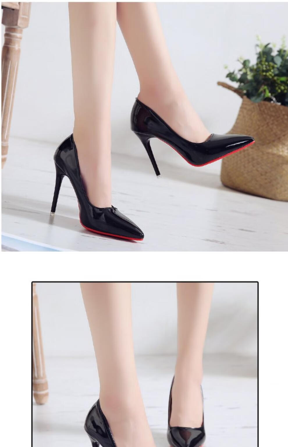 情趣sm床上高跟鞋细跟免脱网纱成人女王红底尖头空单鞋 黑色-升级版10