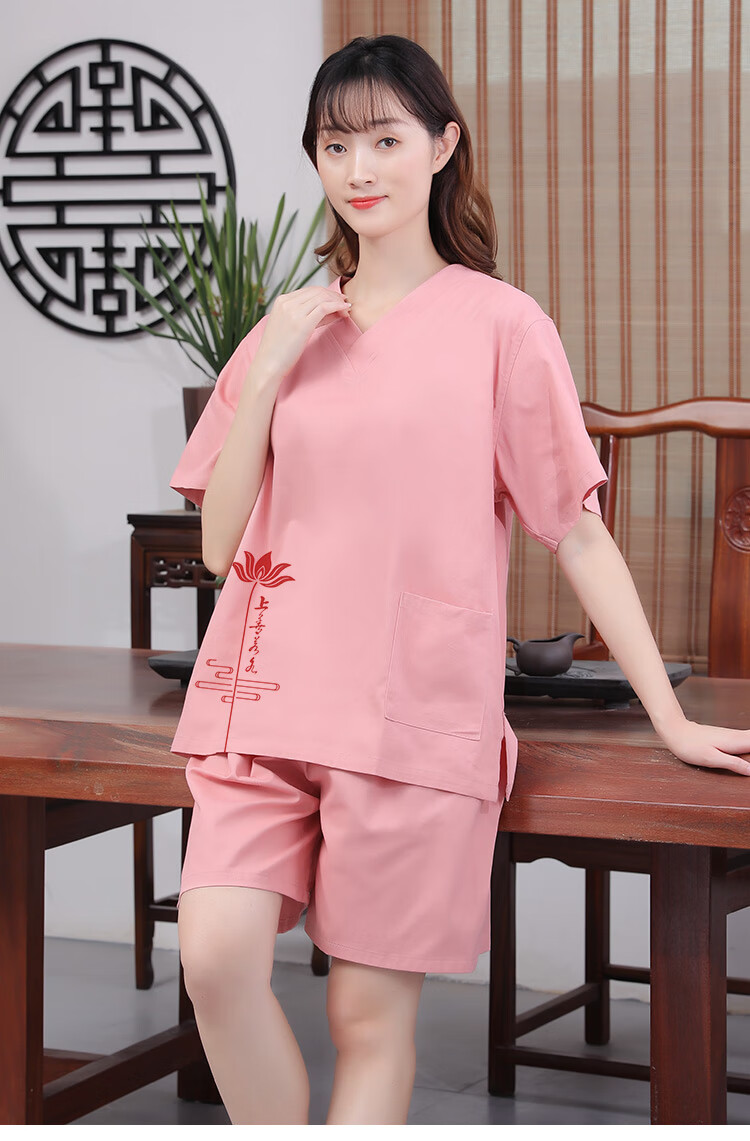 哈昱纯棉男女汗蒸服 中式国风足浴桑拿浴场浴衣按摩服 咖色书法 男款