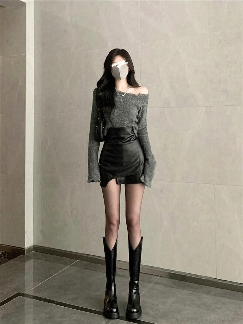 少女凯拉辣妹皮裙半身裙女秋冬新款高腰设计感黑色包臀裙a字短裙裙子