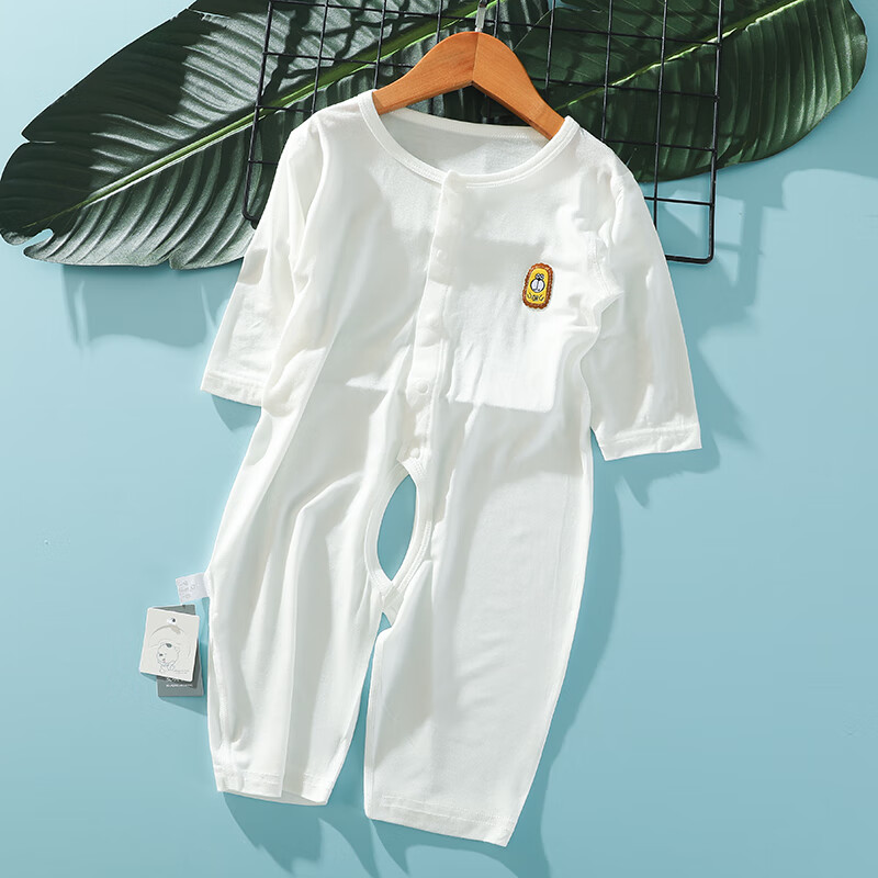 迪士尼(disney)艾草无骨婴儿冰丝莫代尔长袖连体衣薄款夏空调服开档