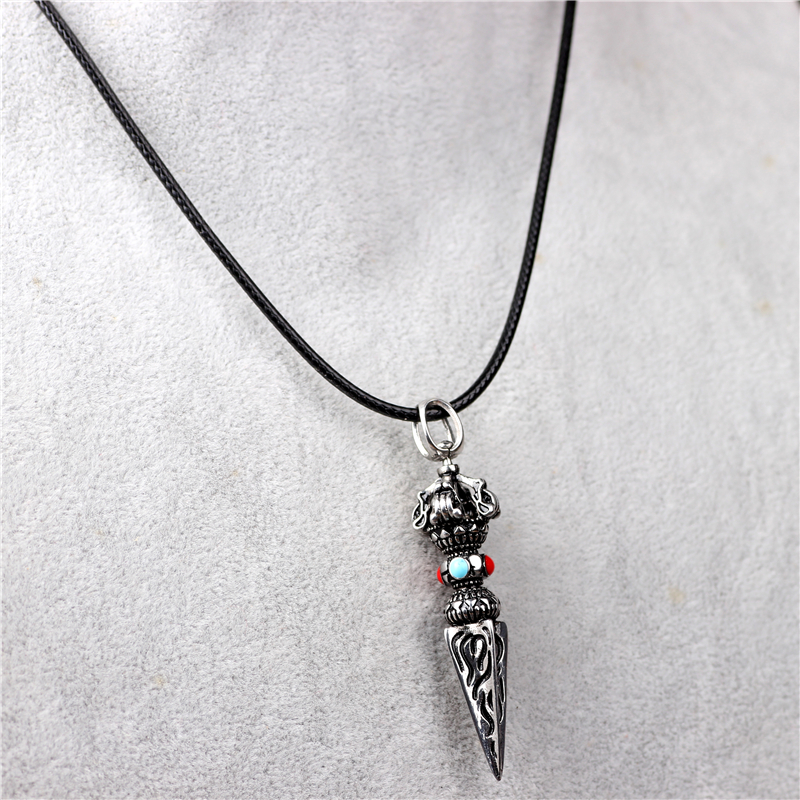 仁尼金刚橛降魔杵个性复古色钛钢项链吊坠佛珠配饰创意男女防过敏不