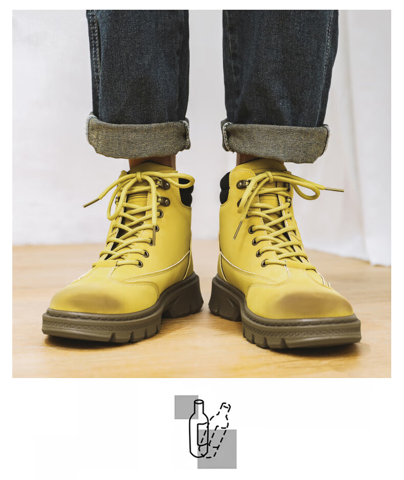 木林森马丁靴男秋冬新款撞色工装靴加绒保暖东北棉靴防滑耐磨复古沙漠