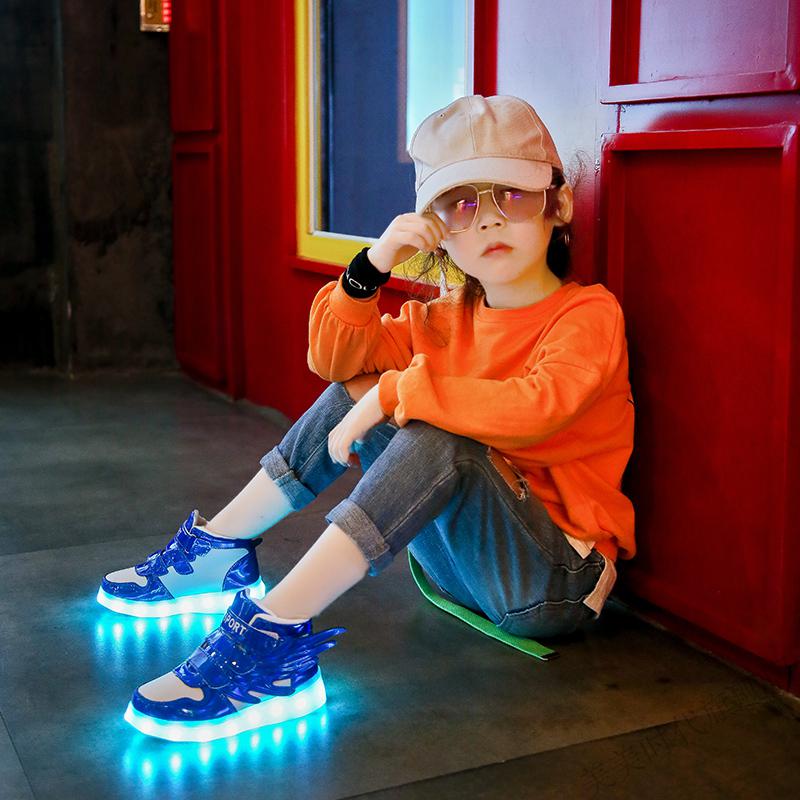 迪士尼网面儿童发光鞋usb充电男童带灯鞋会发光的鞋子女童发亮鞋带